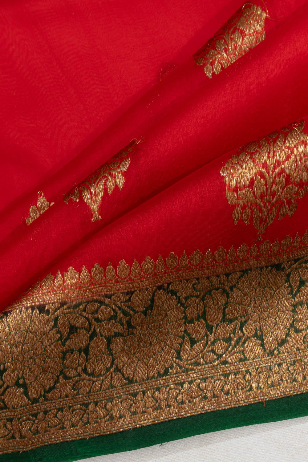 Banarasi Kora Organza Butta Red Saree