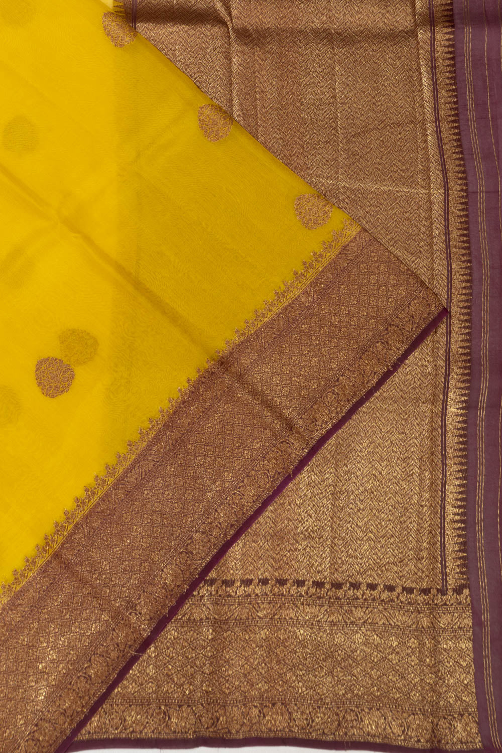 Banarasi Kora Organza Butta Yellow Saree