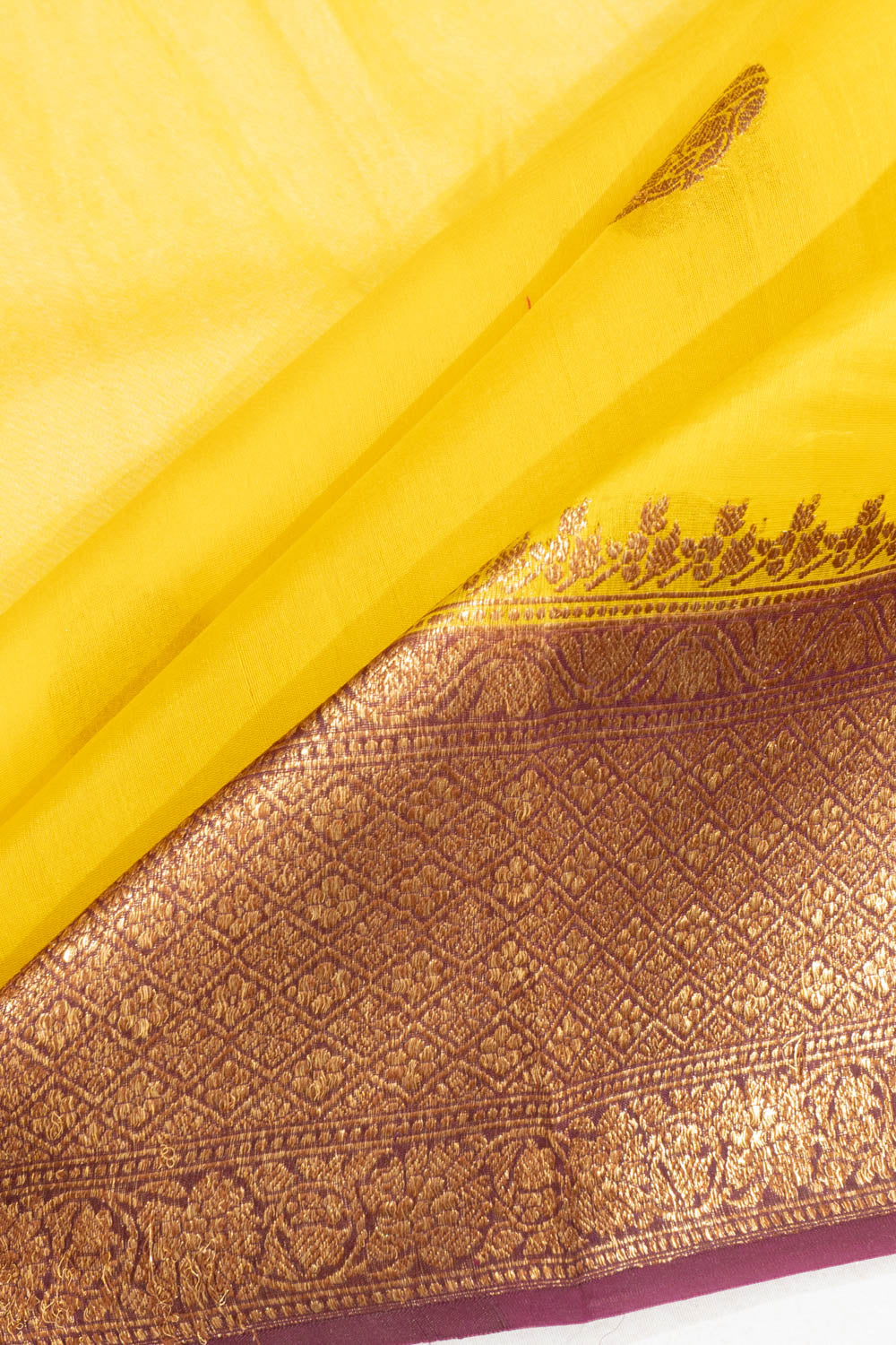 Banarasi Kora Organza Butta Yellow Saree