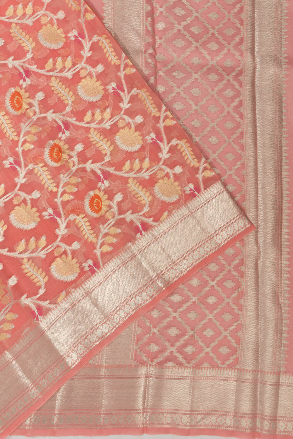 Banarasi Kora Organza Brocade Pink Saree