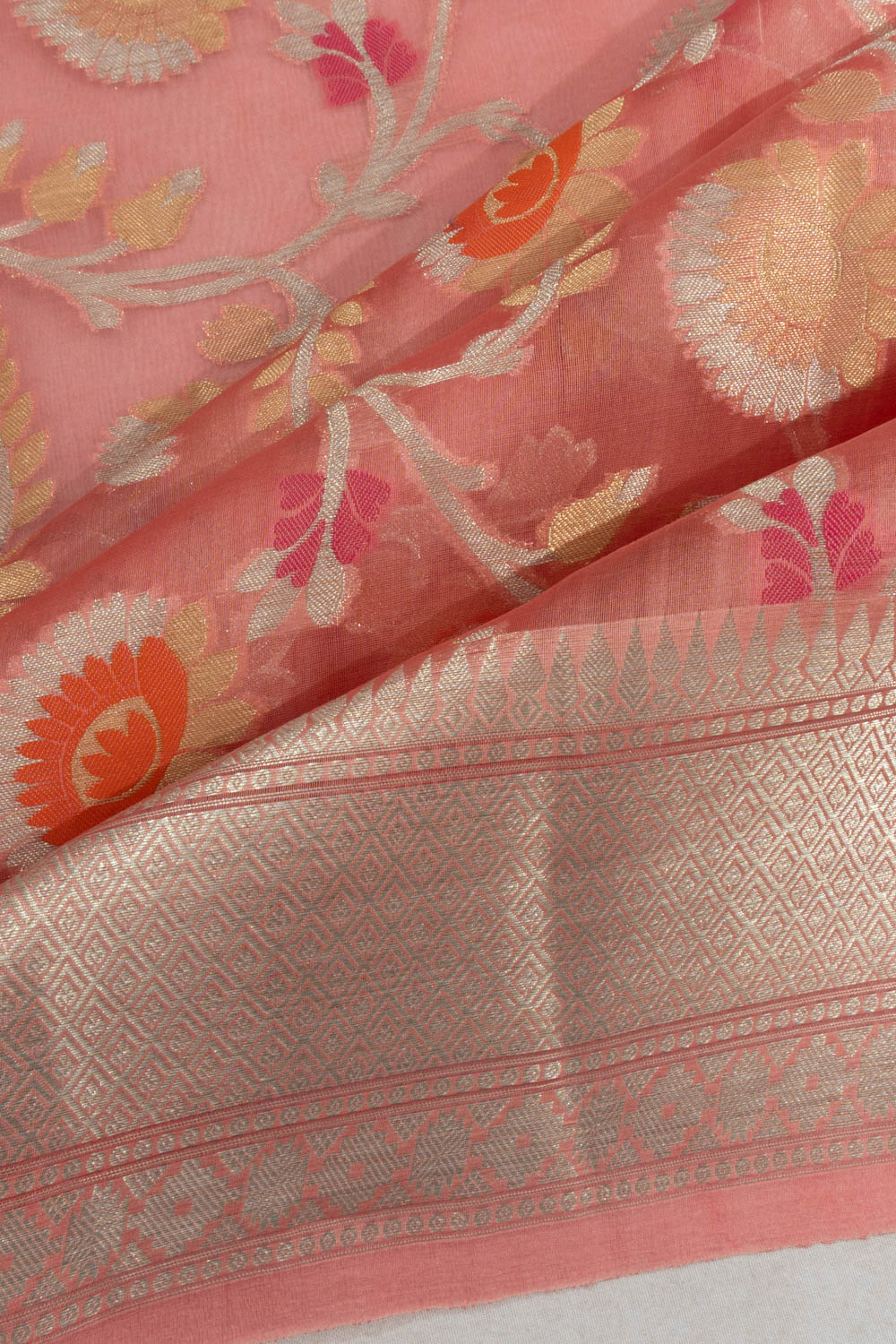 Banarasi Kora Organza Brocade Pink Saree