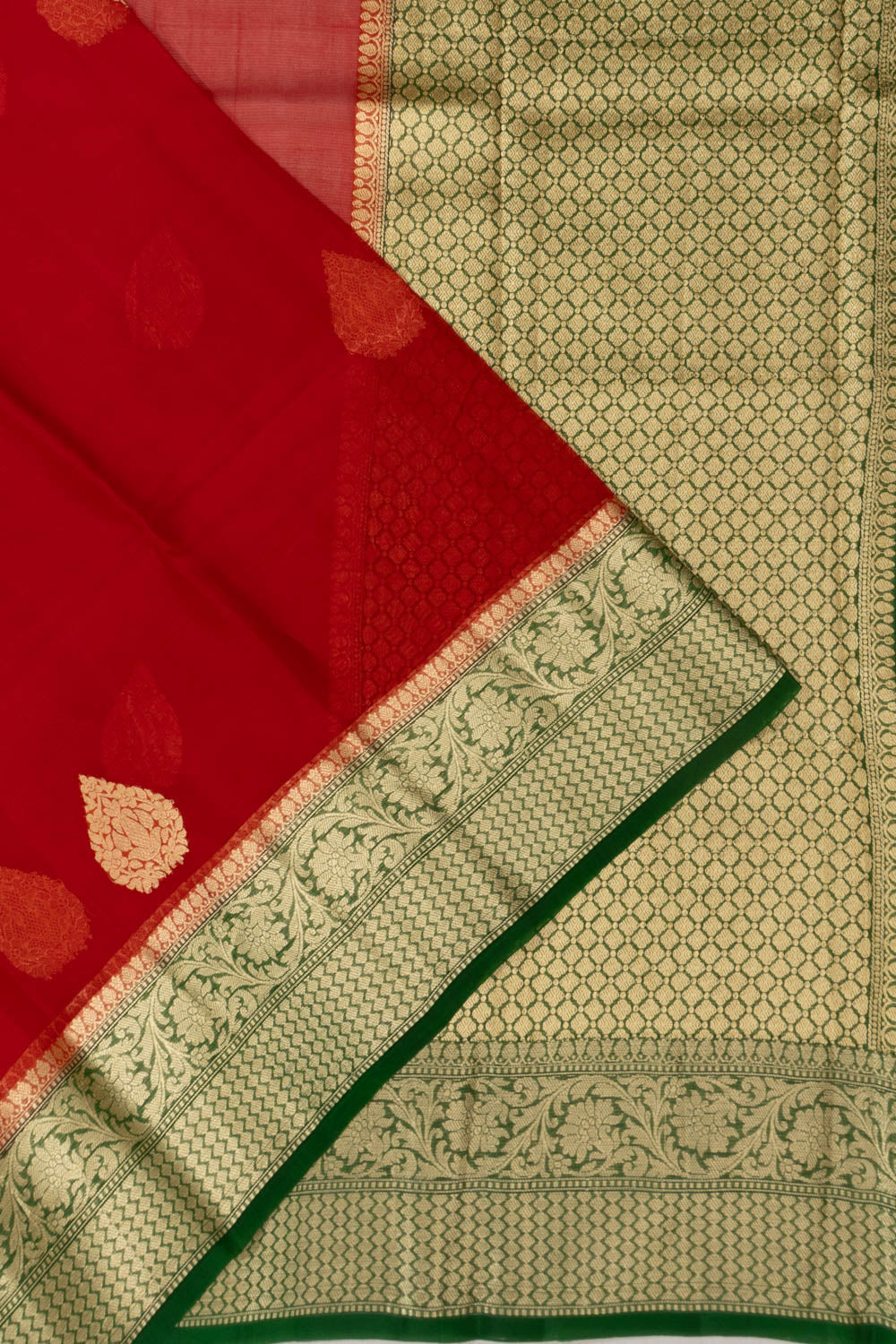 Banarasi Kora Organza Butta Red Saree