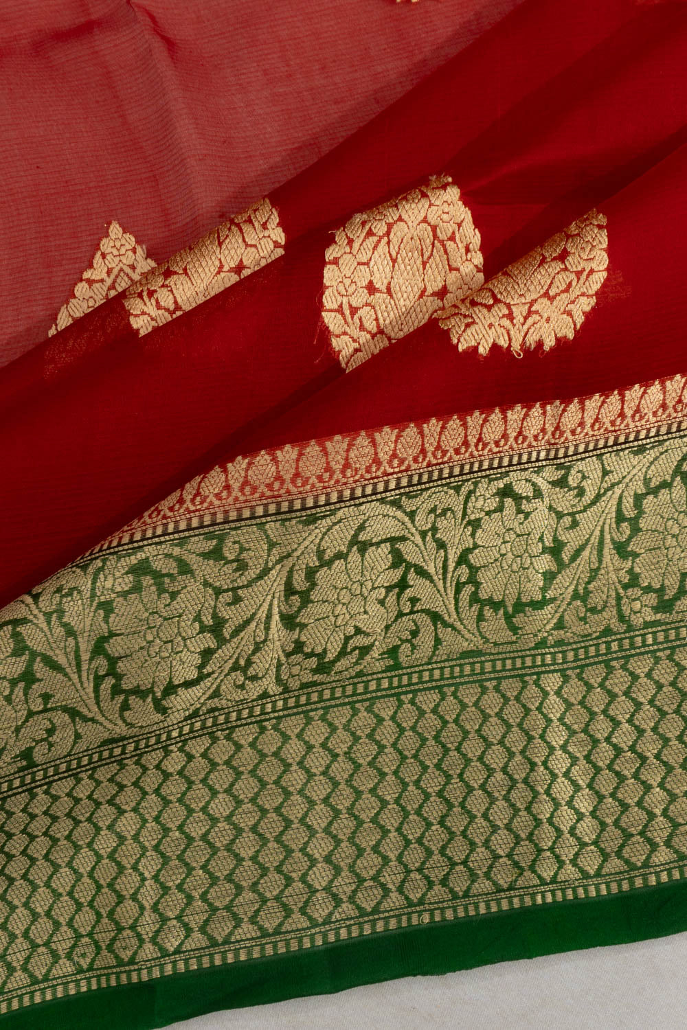 Banarasi Kora Organza Butta Red Saree
