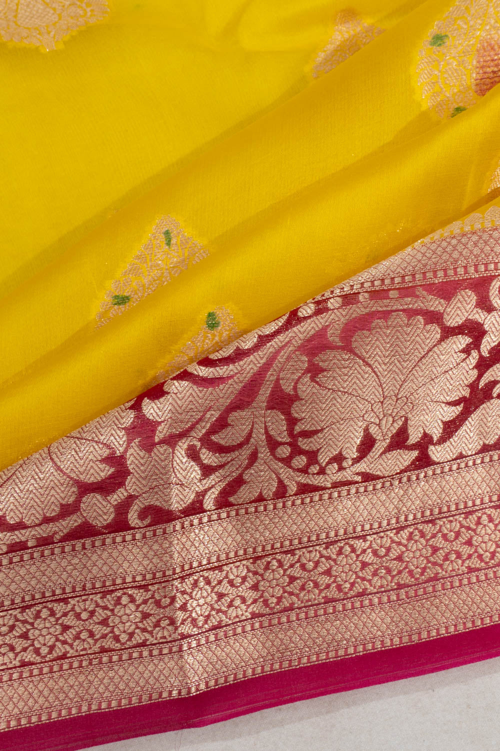 Banarasi Kora Organza Butta Yellow Saree