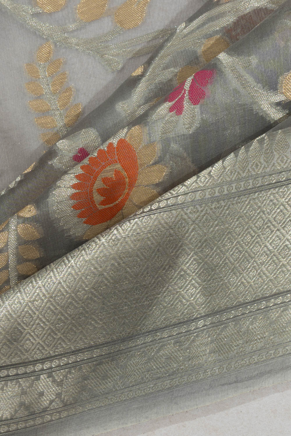 Banarasi Kora Organza Brocade Grey Saree
