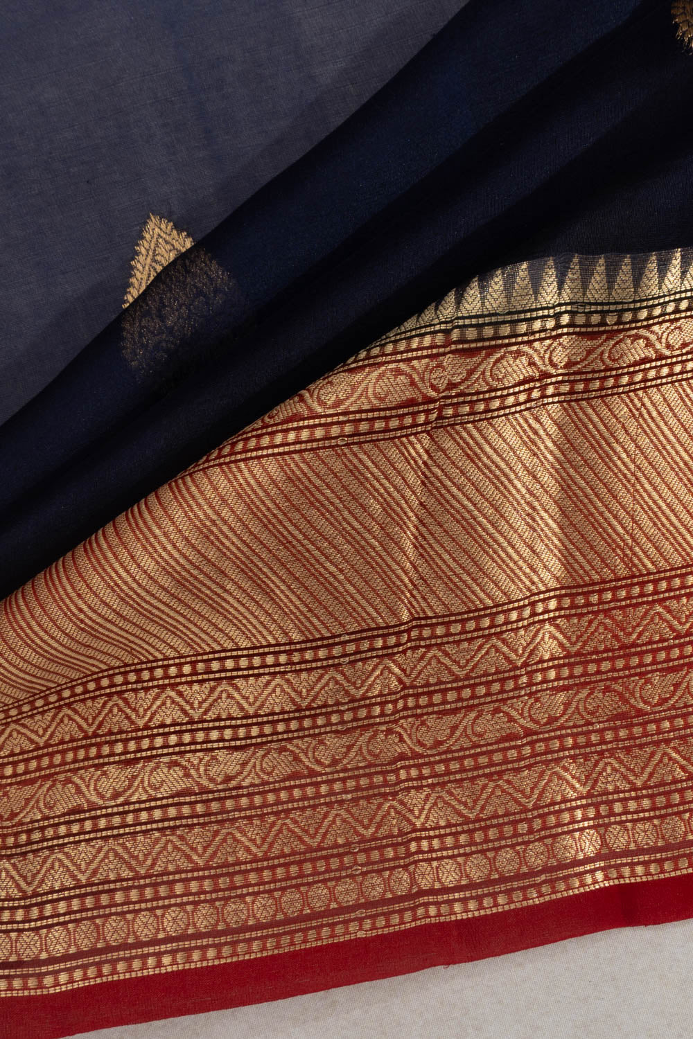 Banarasi Kora Organza Butta Navy Blue Saree