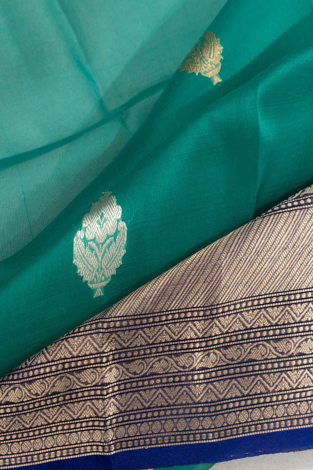 Banarasi Kora Organza Butta Teal Green Saree