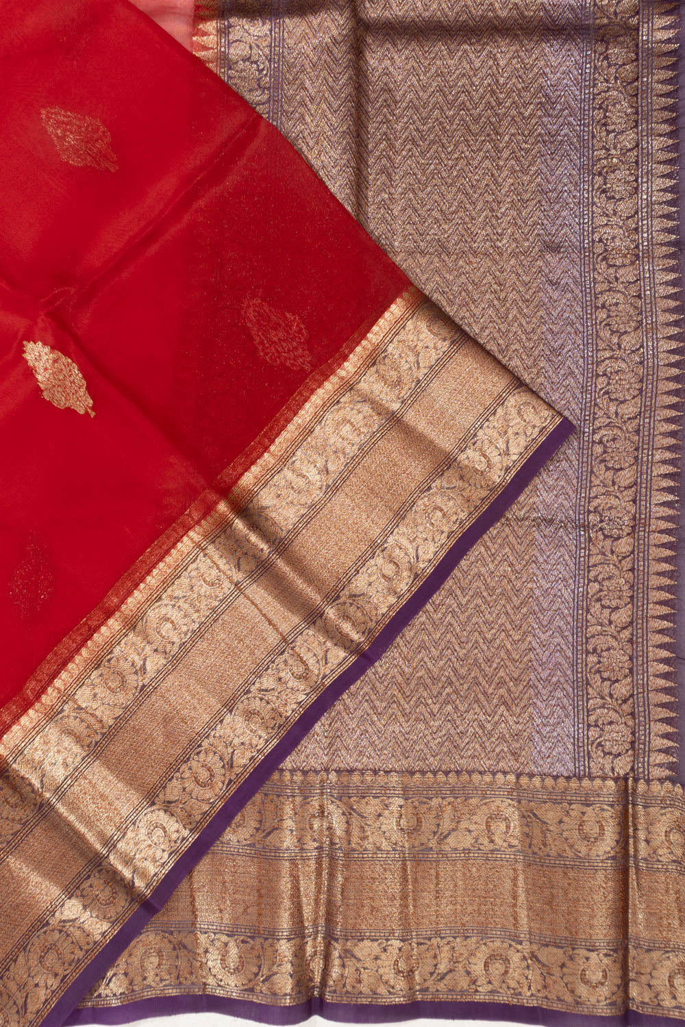 Banarasi Kora Organza Butta Red Saree