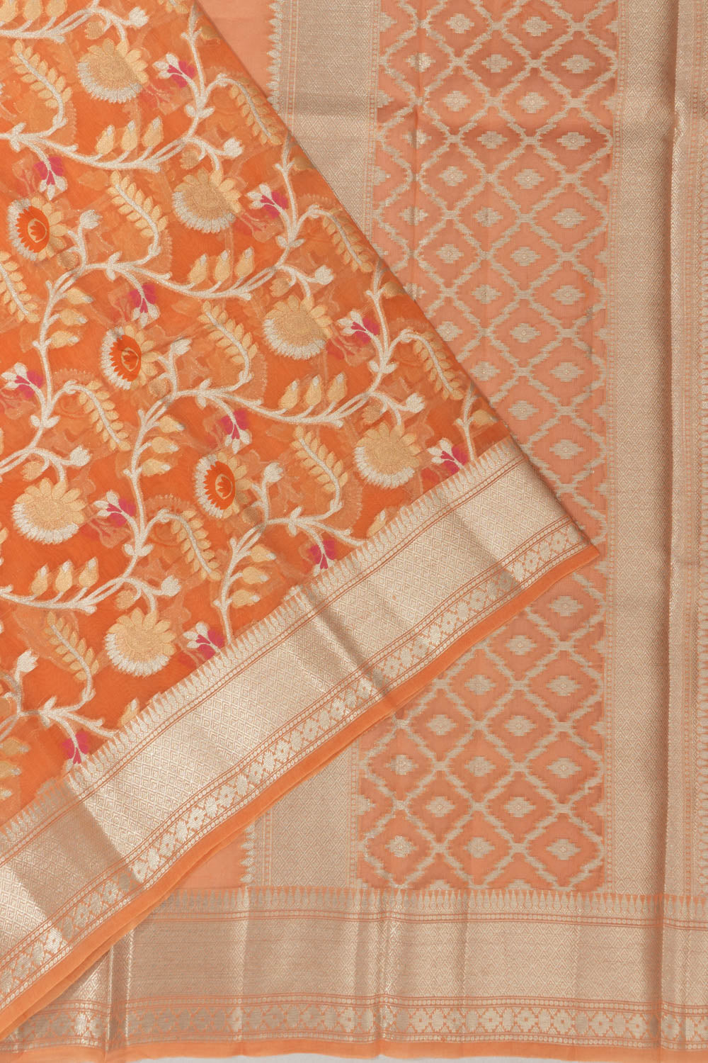Banarasi Kora Organza Brocade Peach Saree