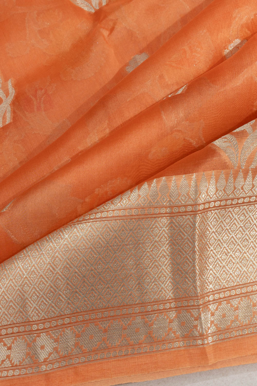 Banarasi Kora Organza Brocade Peach Saree