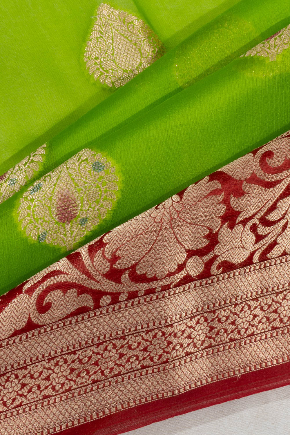 Banarasi Kora Organza Butta Green Saree