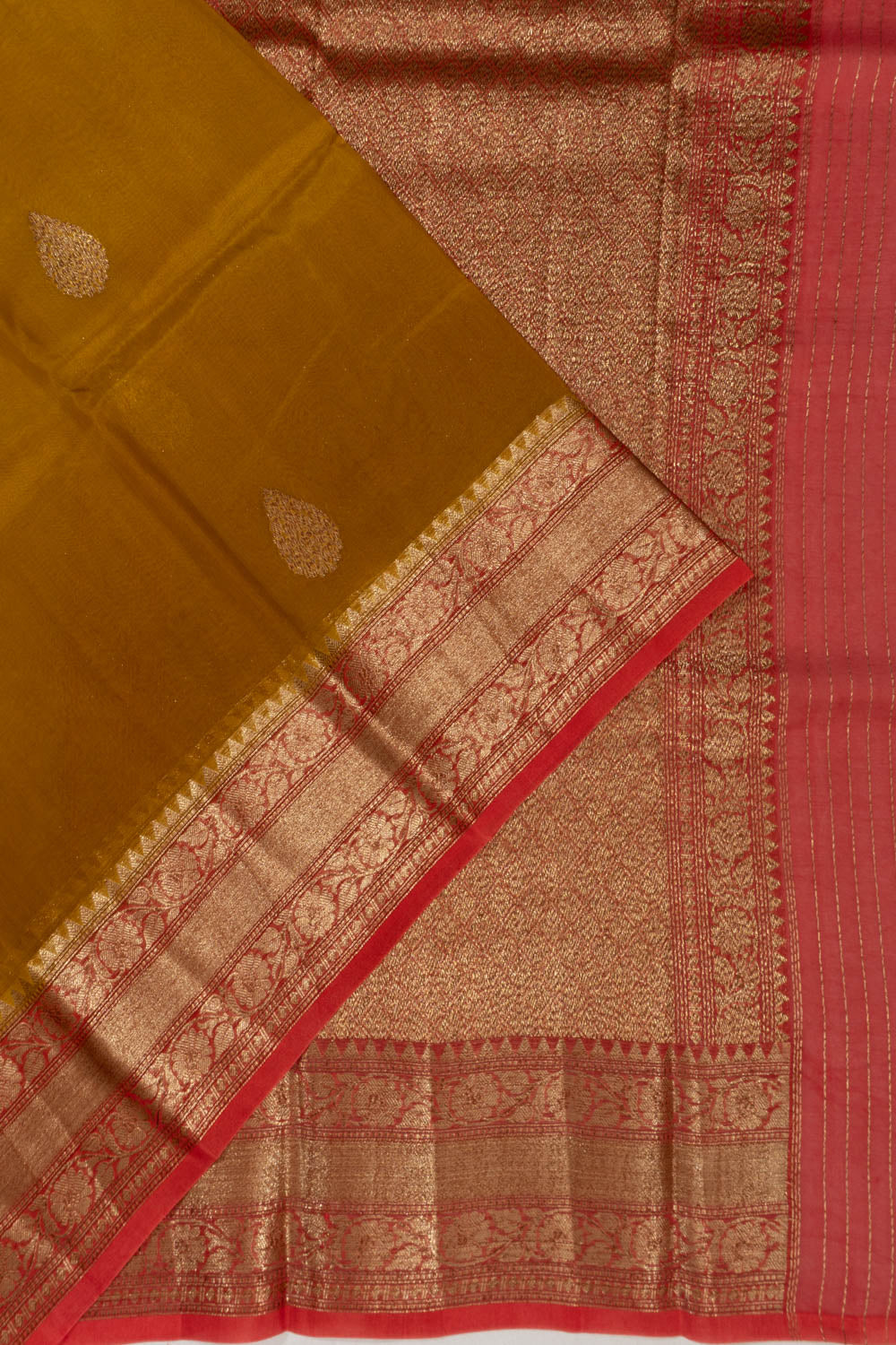 Banarasi Kora Organza Butta Yellowish Green Saree