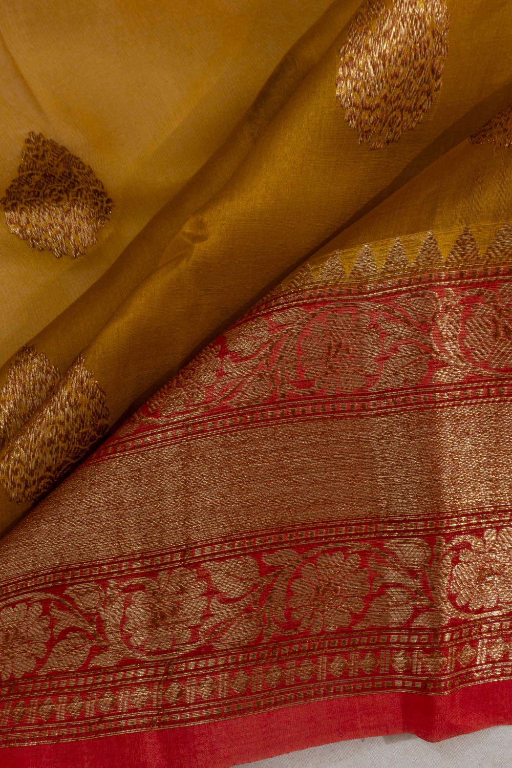 Banarasi Kora Organza Butta Yellowish Green Saree