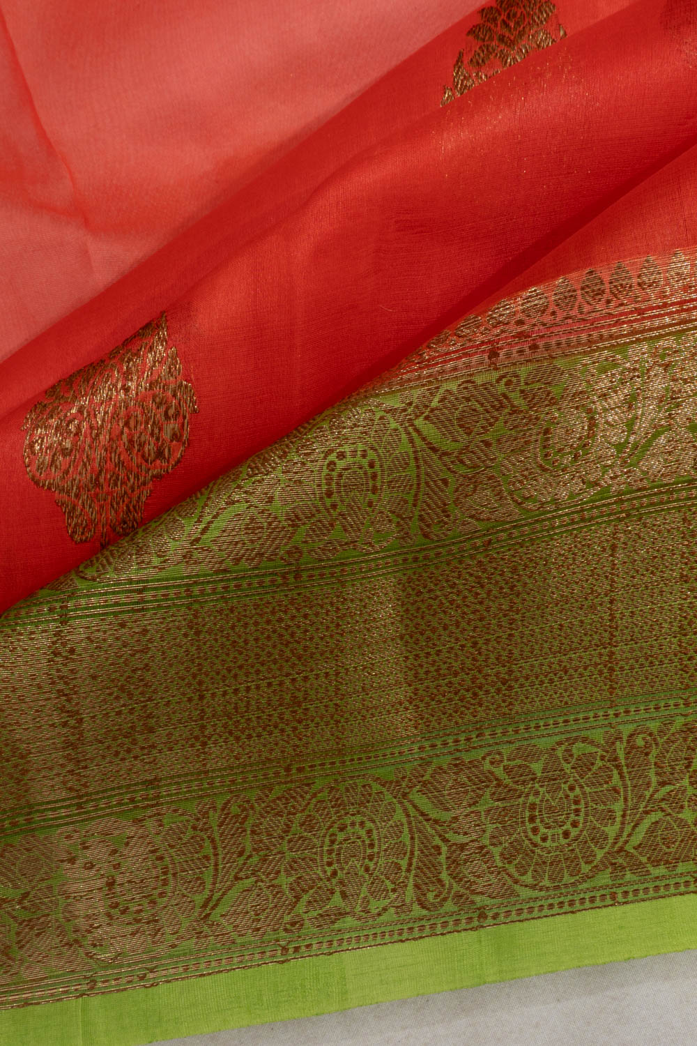 Banarasi Kora Organza Butta Orange Saree