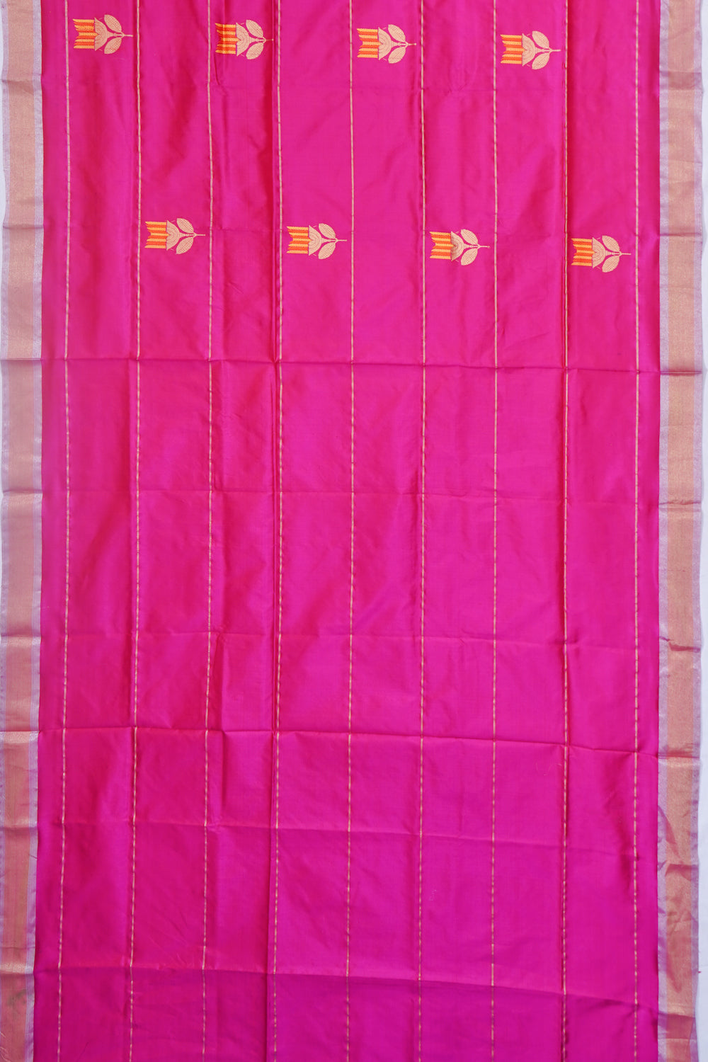 Banarasi Katan Silk Horizontal Lines Rani Pink Saree