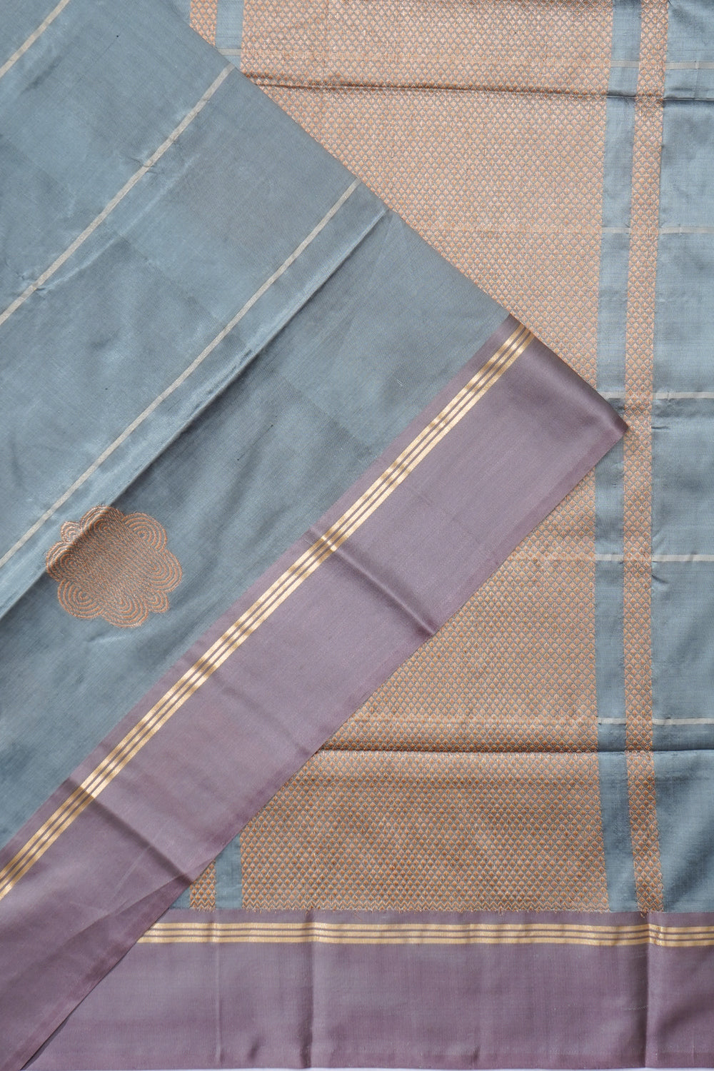 Banarasi Katan Silk Horizontal Lines Grey Saree