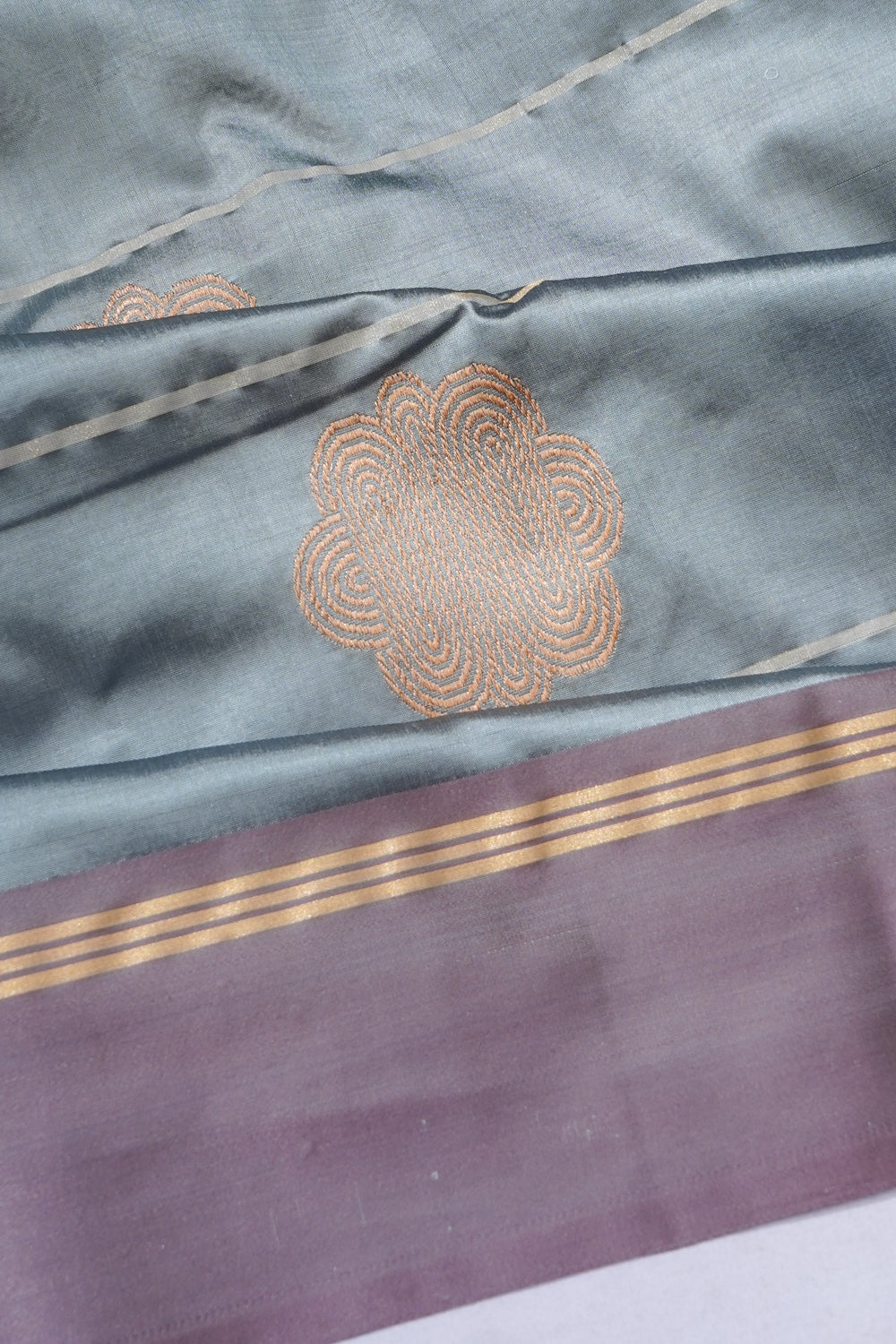 Banarasi Katan Silk Horizontal Lines Grey Saree