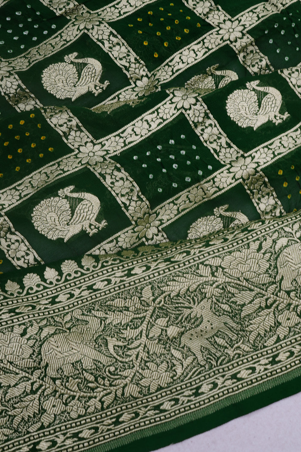 Banarasi Georgette Bandhani Dark Green Saree