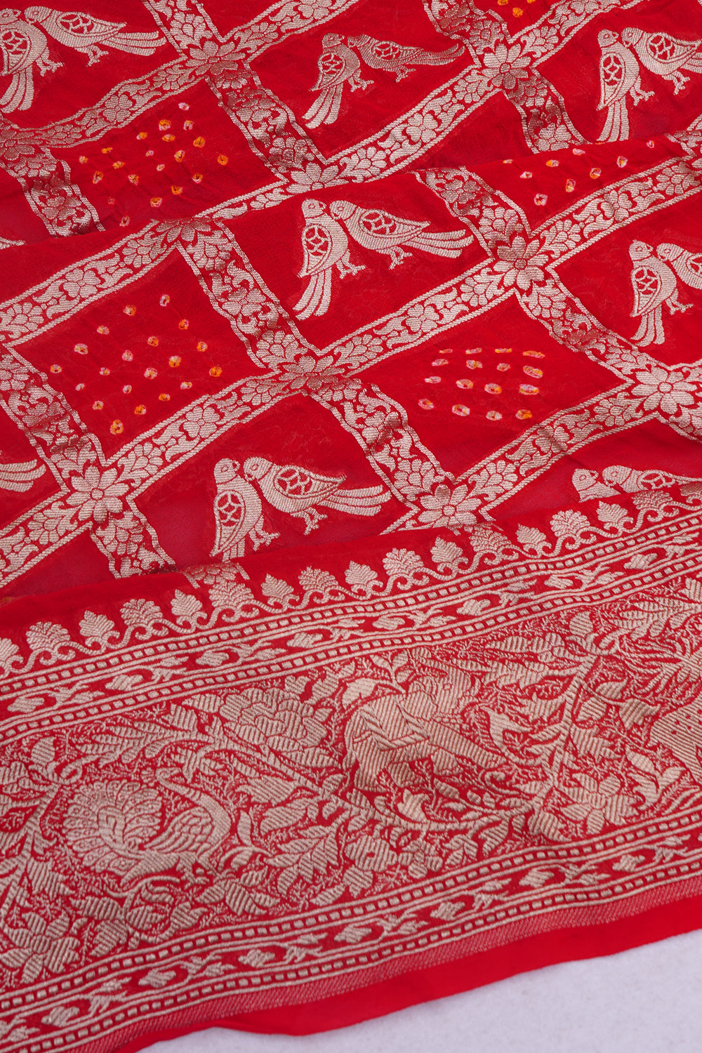Banarasi Georgette Bandhani Red Saree