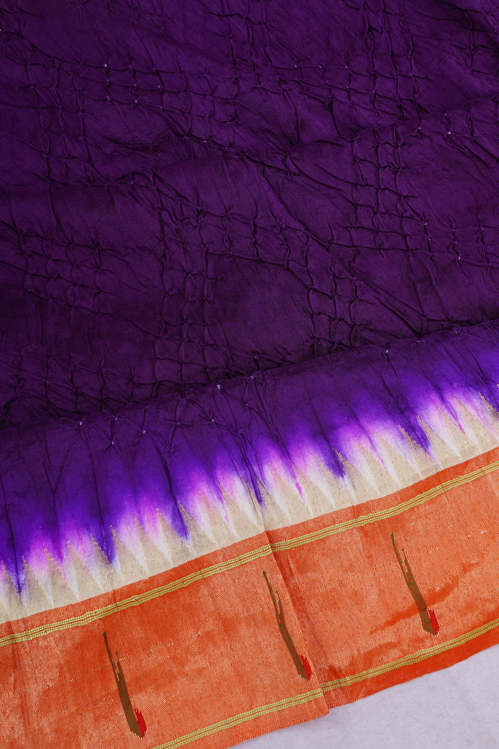 Paithani Silk Bandhani Violet Saree With Single Muniya Border