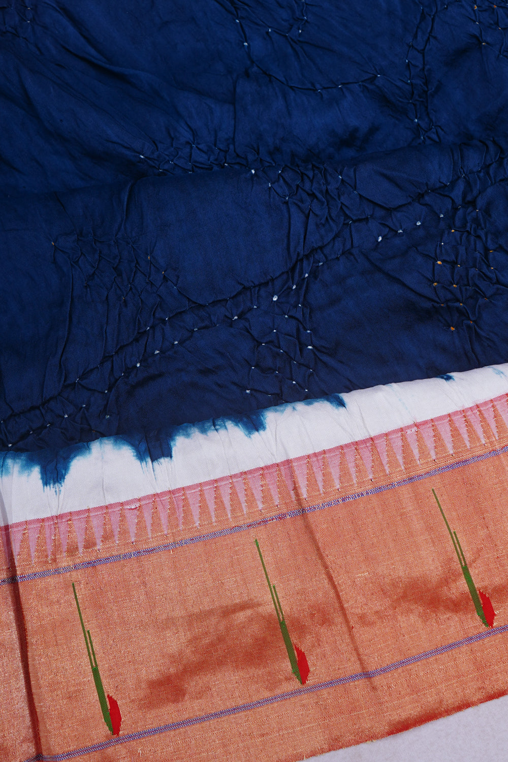 Paithani Silk Bandhani Navy Blue Saree With Single Muniya Border