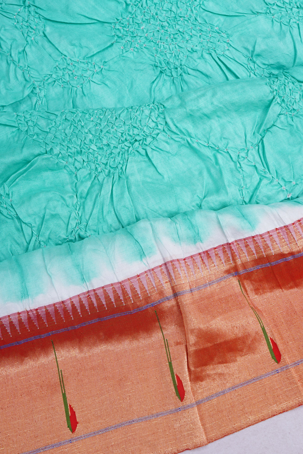 Paithani Silk Bandhani Pastel Blue Saree With Single Muniya Border