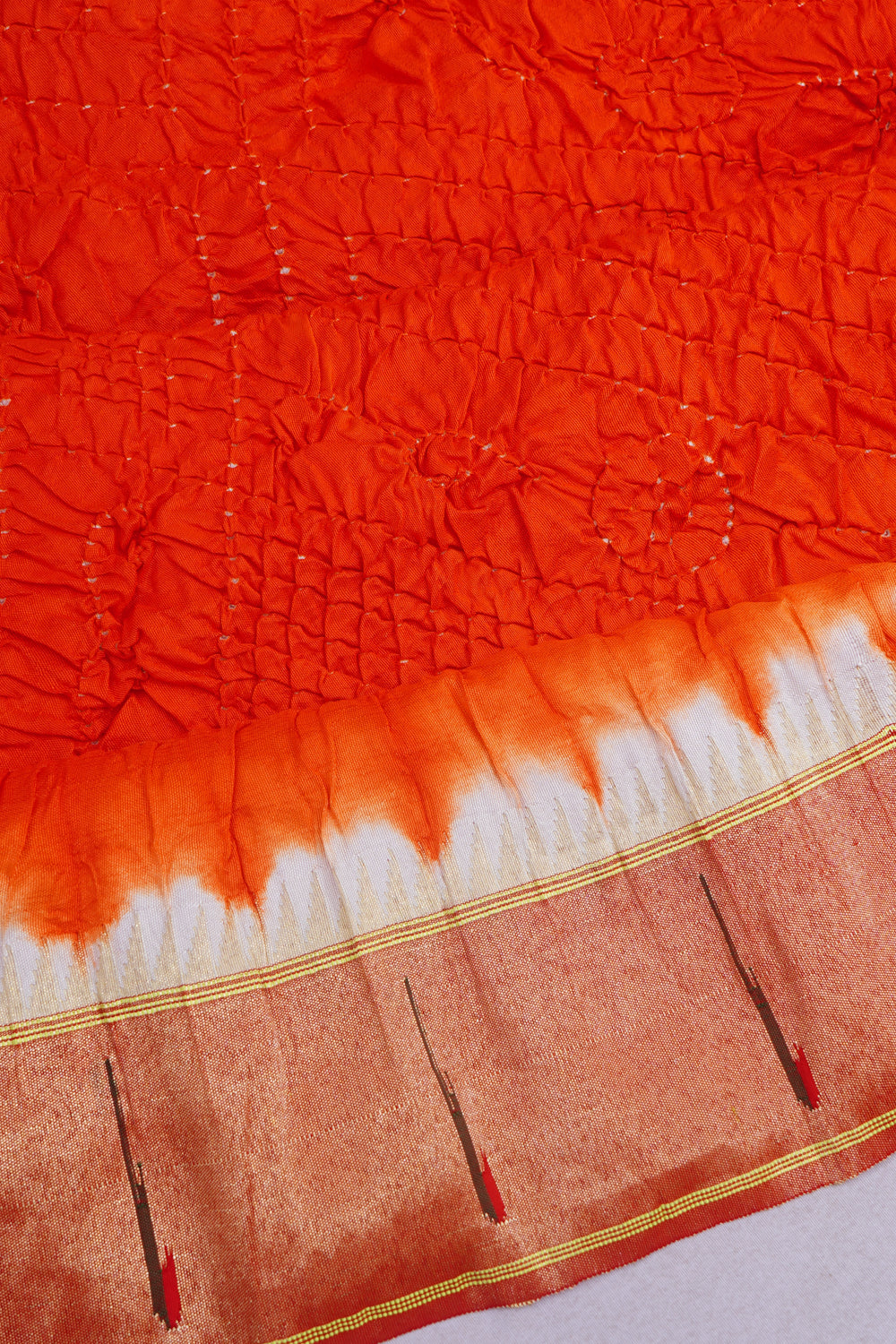 Paithani Silk Bandhani Orange Saree With Single Muniya Border