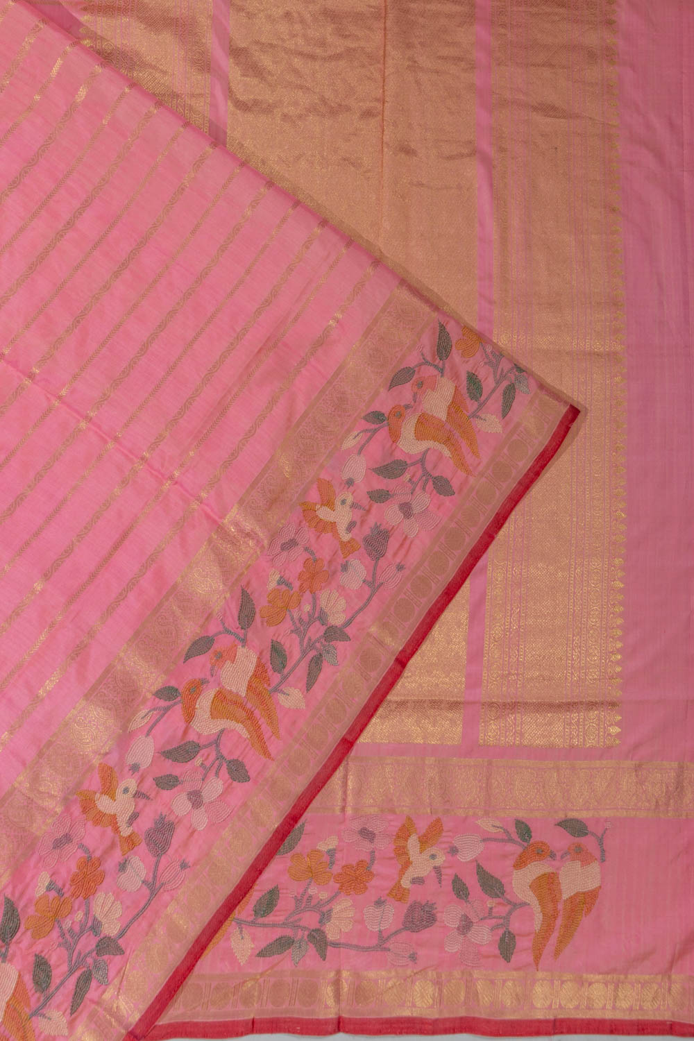 Kanchipuram Silk Horizontal Lines Pink Saree