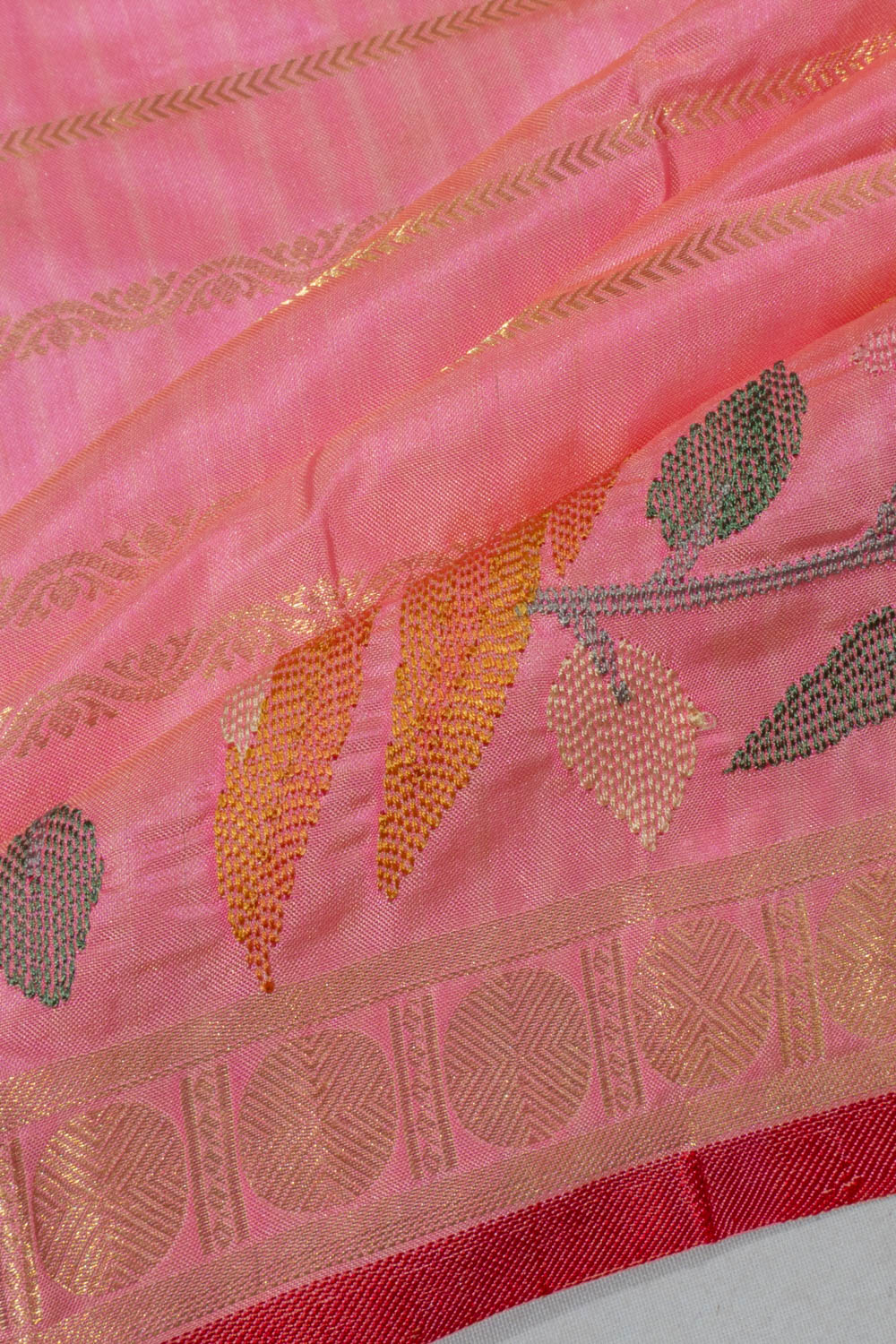 Kanchipuram Silk Horizontal Lines Pink Saree