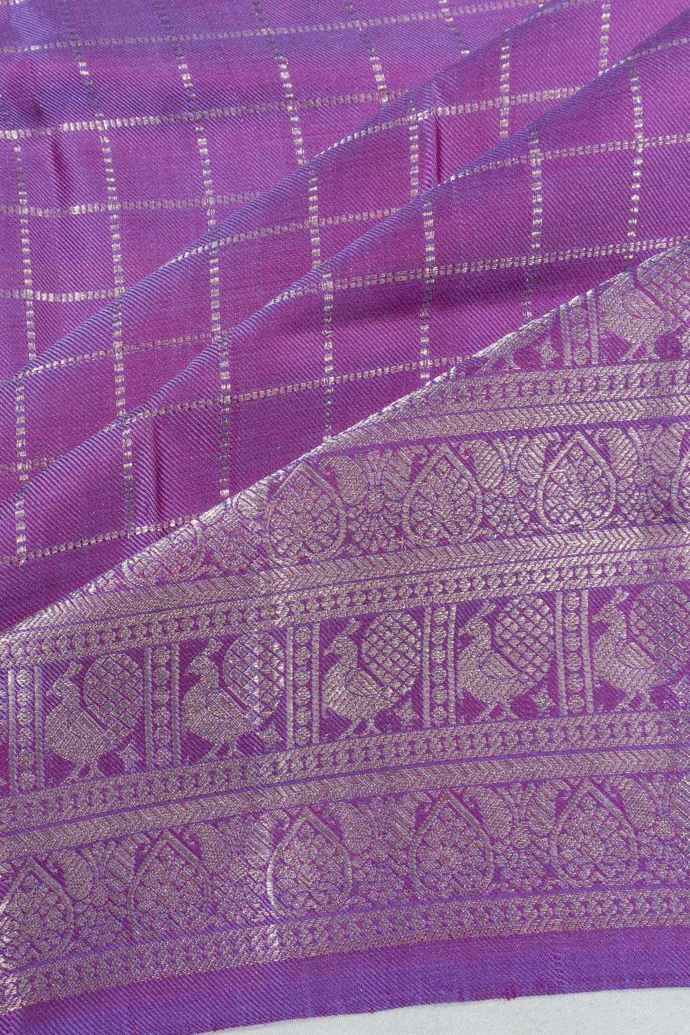 Kanchipuram Silk Twill Checks Violet Saree