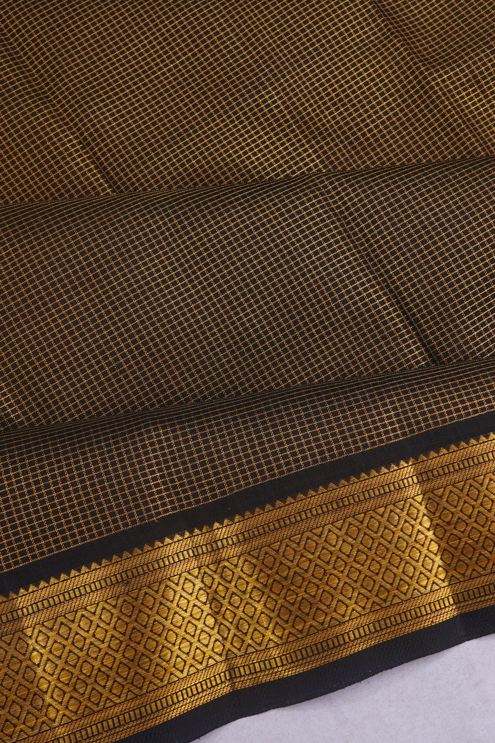 Kanchipuram Silk Checks Black Saree