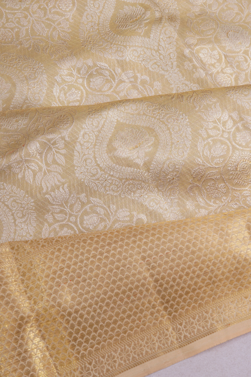 Kanchipuram Silk Tissue Brocade Gold Saree