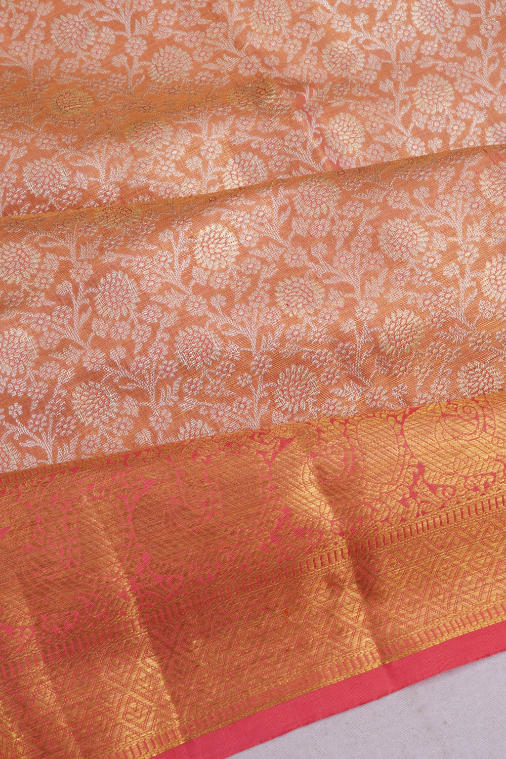 Kanchipuram Silk Tissue Brocade Pink Saree