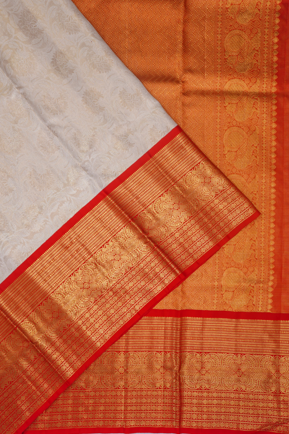 Kanchipuram Silk Tissue Jaal Off White Saree