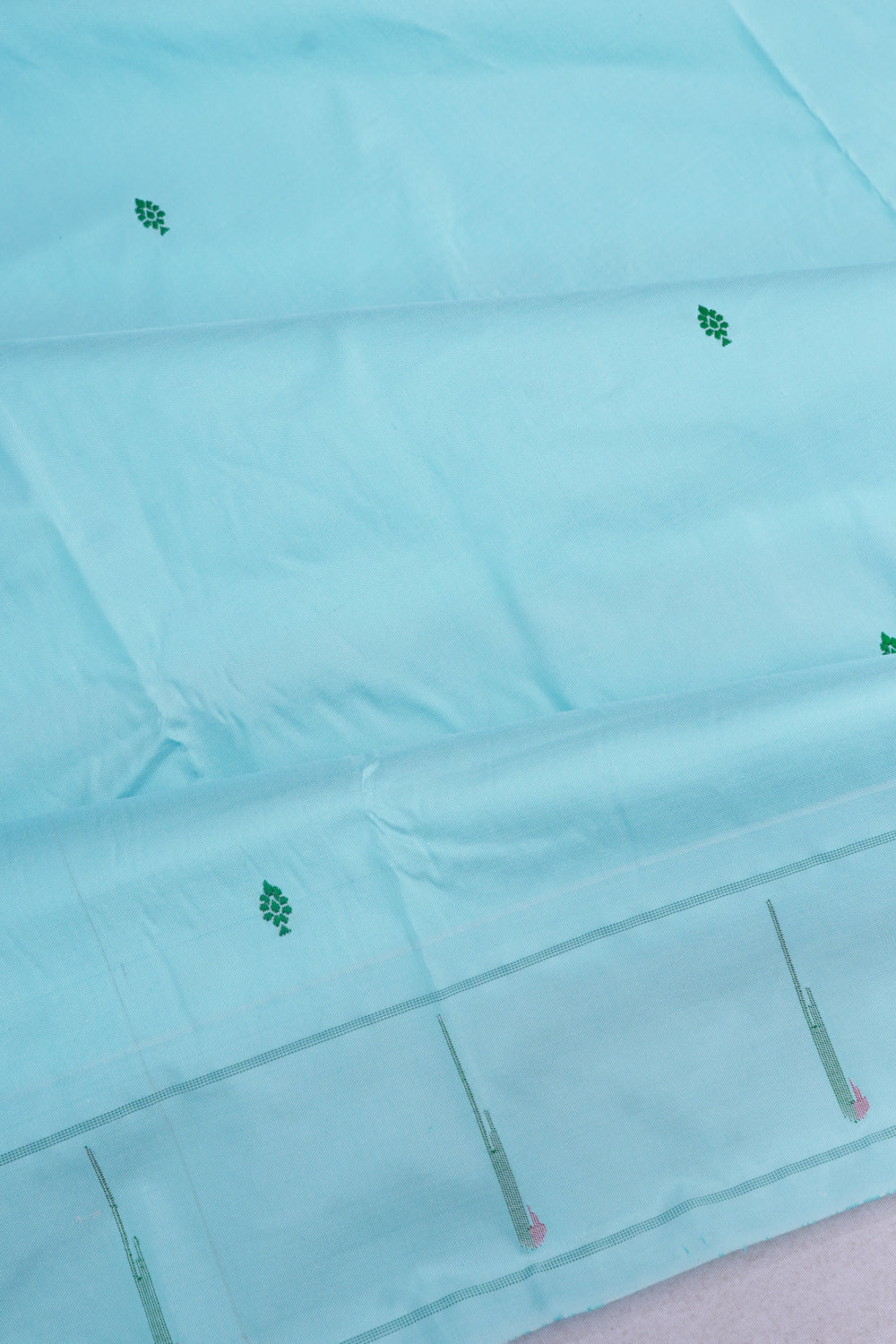 Paithani Silk Butta Sky Blue Saree With Single Muniya Border