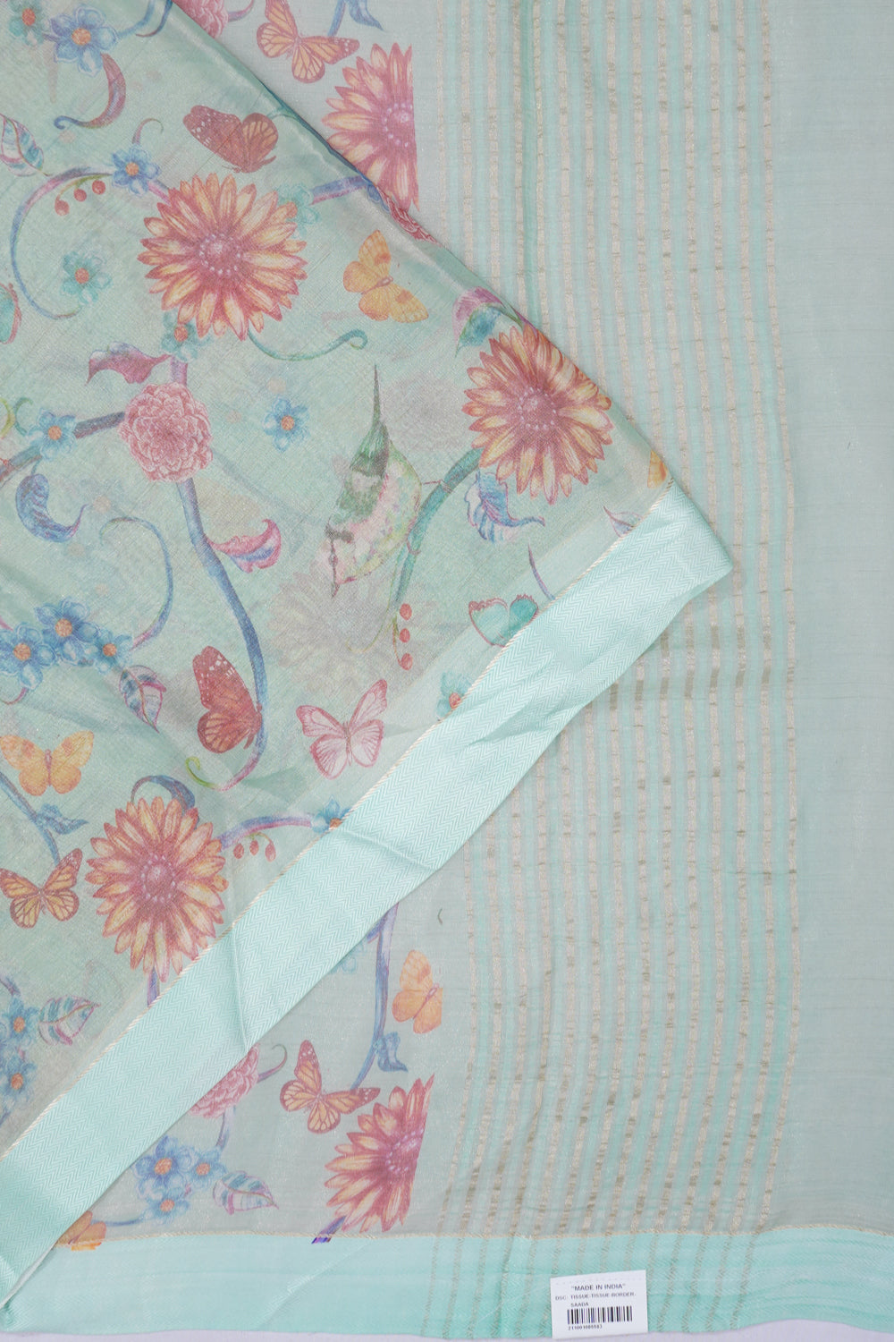 Banarasi Tissue Printed Green Saree