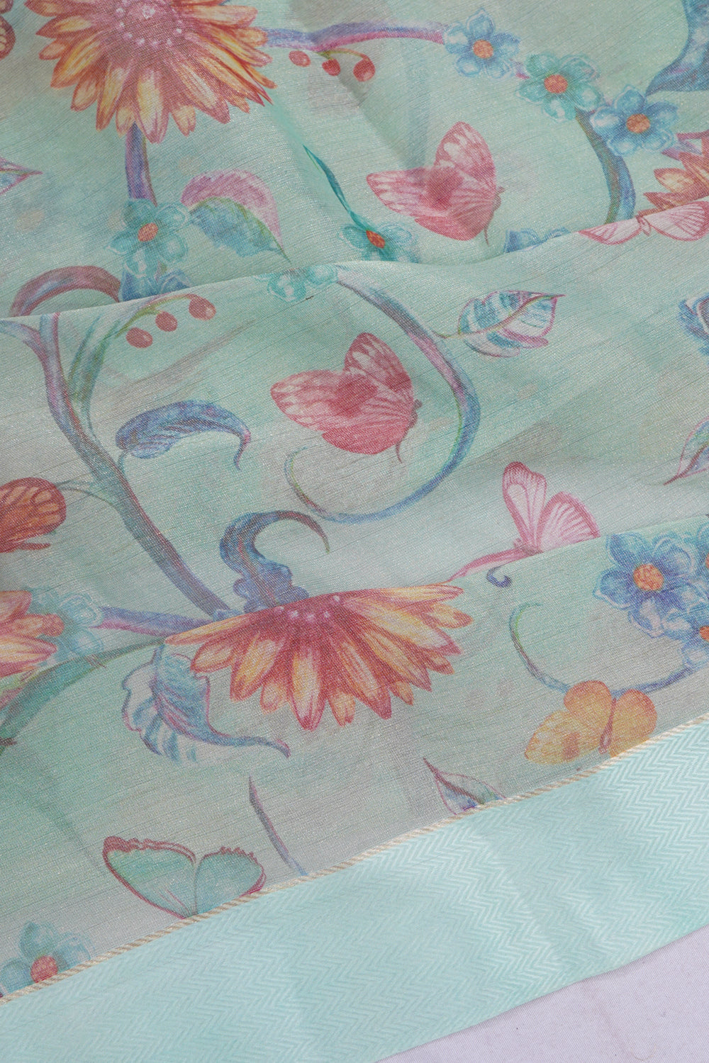 Banarasi Tissue Printed Green Saree