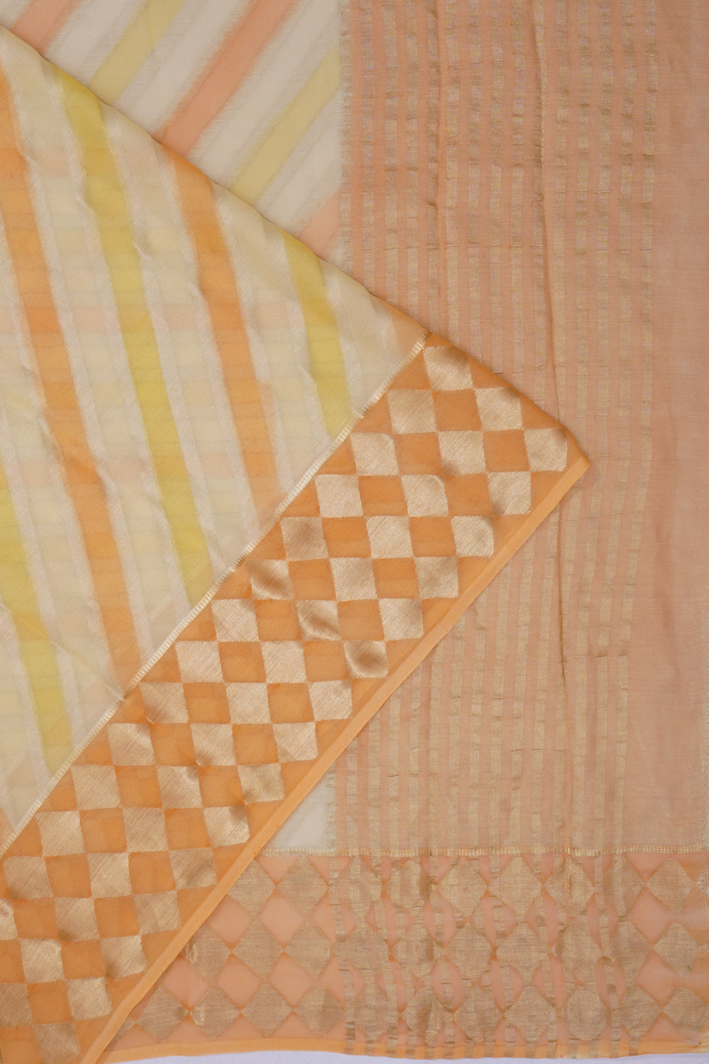 Banarasi Chiffon Diagonal Lines Multicolour Saree