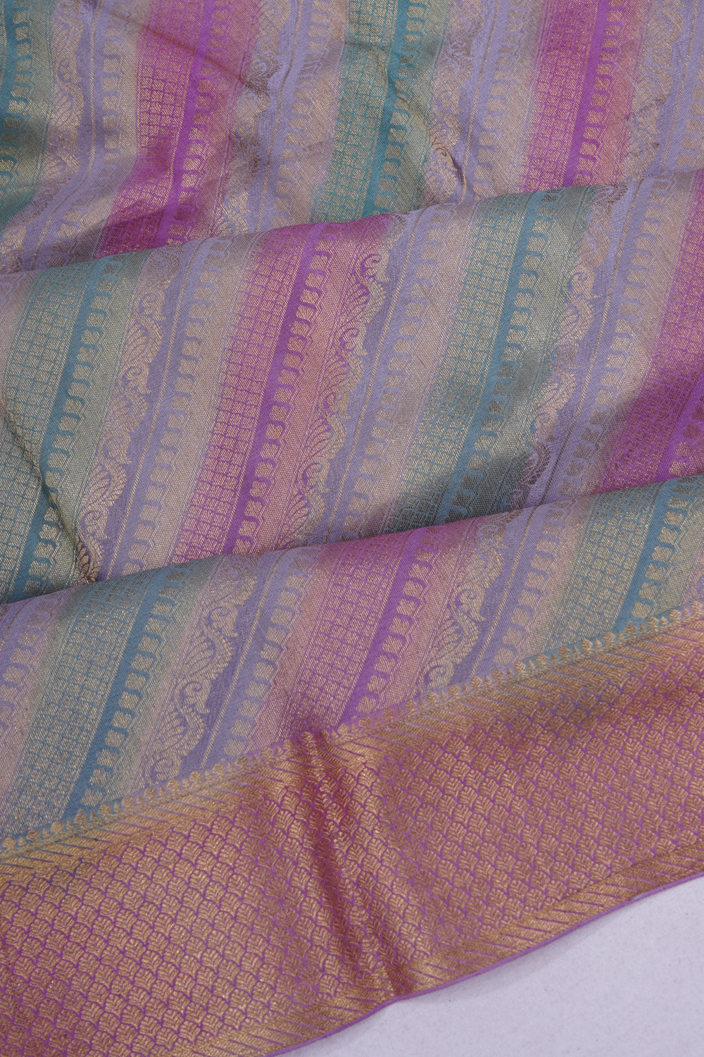 Banarasi Chiffon Diagonal Lines Multicolour Saree