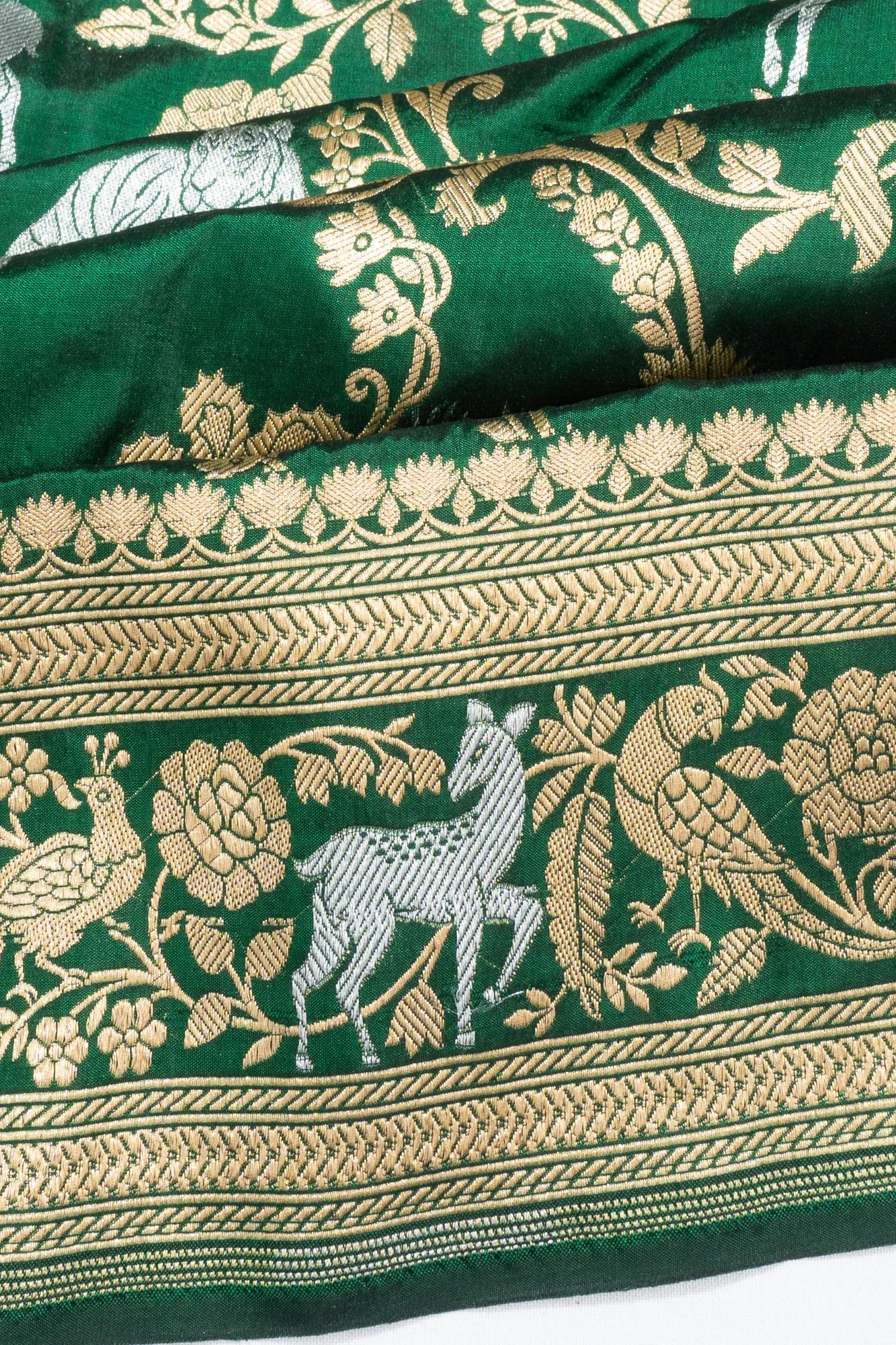Banarasi Silk Jaal Dark Green Saree