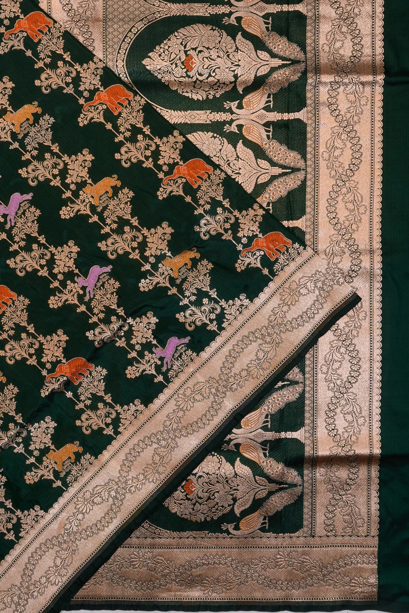 Banarasi Silk Brocade Bottle Green Saree