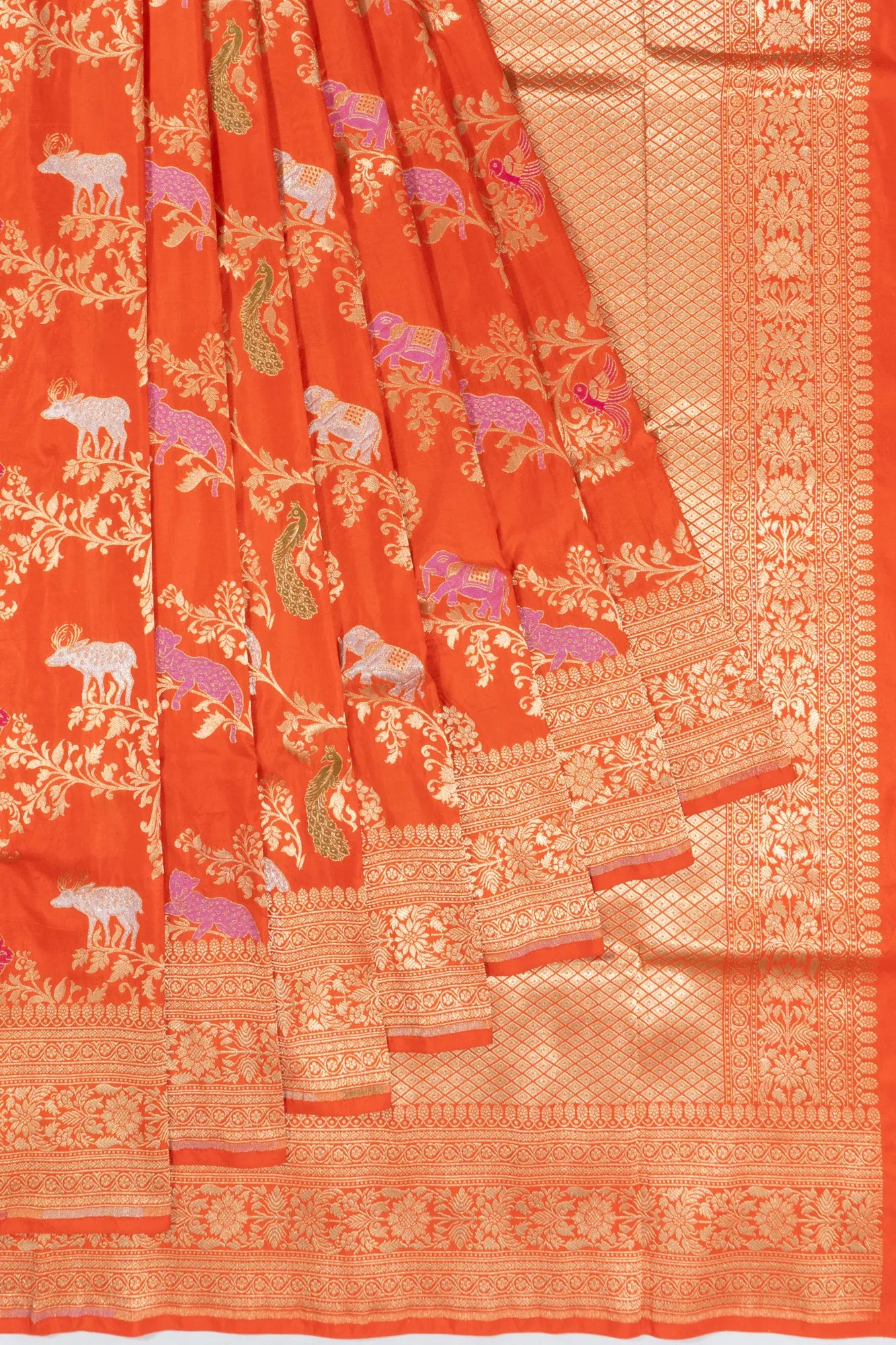 Banarasi Silk Meenakari Jaal Orange Saree