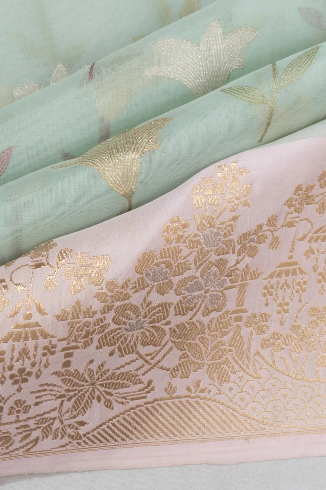 Banarasi Kora Organza Butta Sea Green Saree