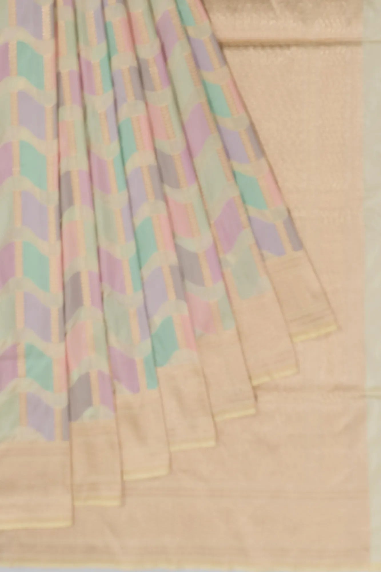 Banarasi Silk Vertical Lines Rangkat Inspired Cream Saree