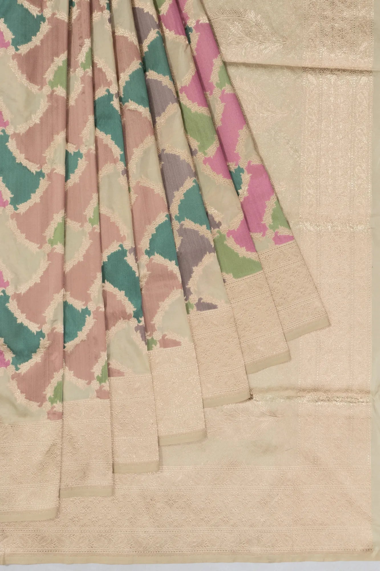 Banarasi Silk Brocade Rangkat Inspired Cream Saree