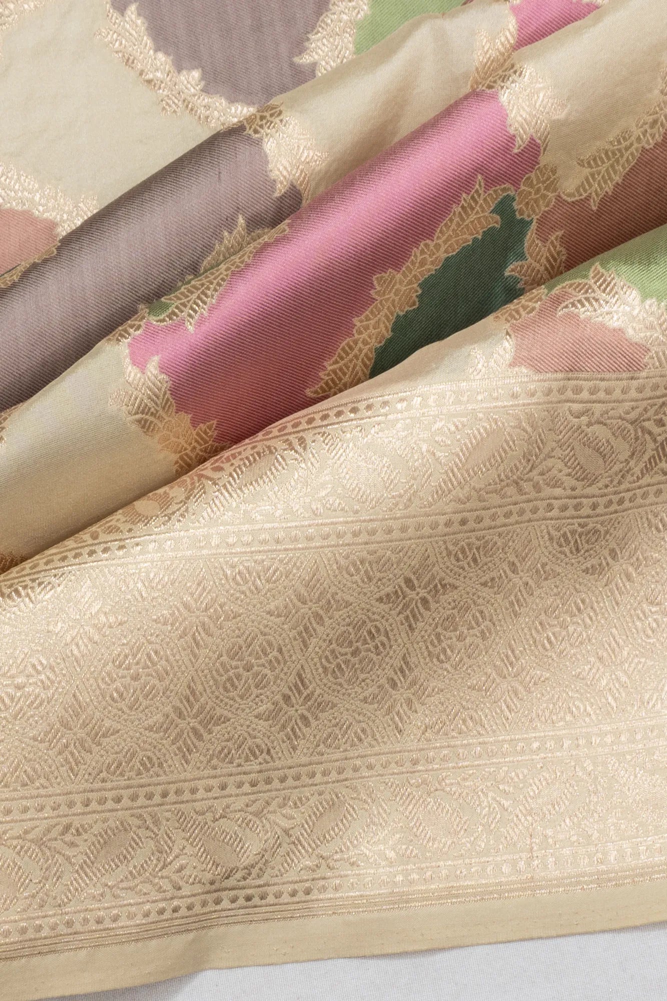 Banarasi Silk Brocade Rangkat Inspired Cream Saree