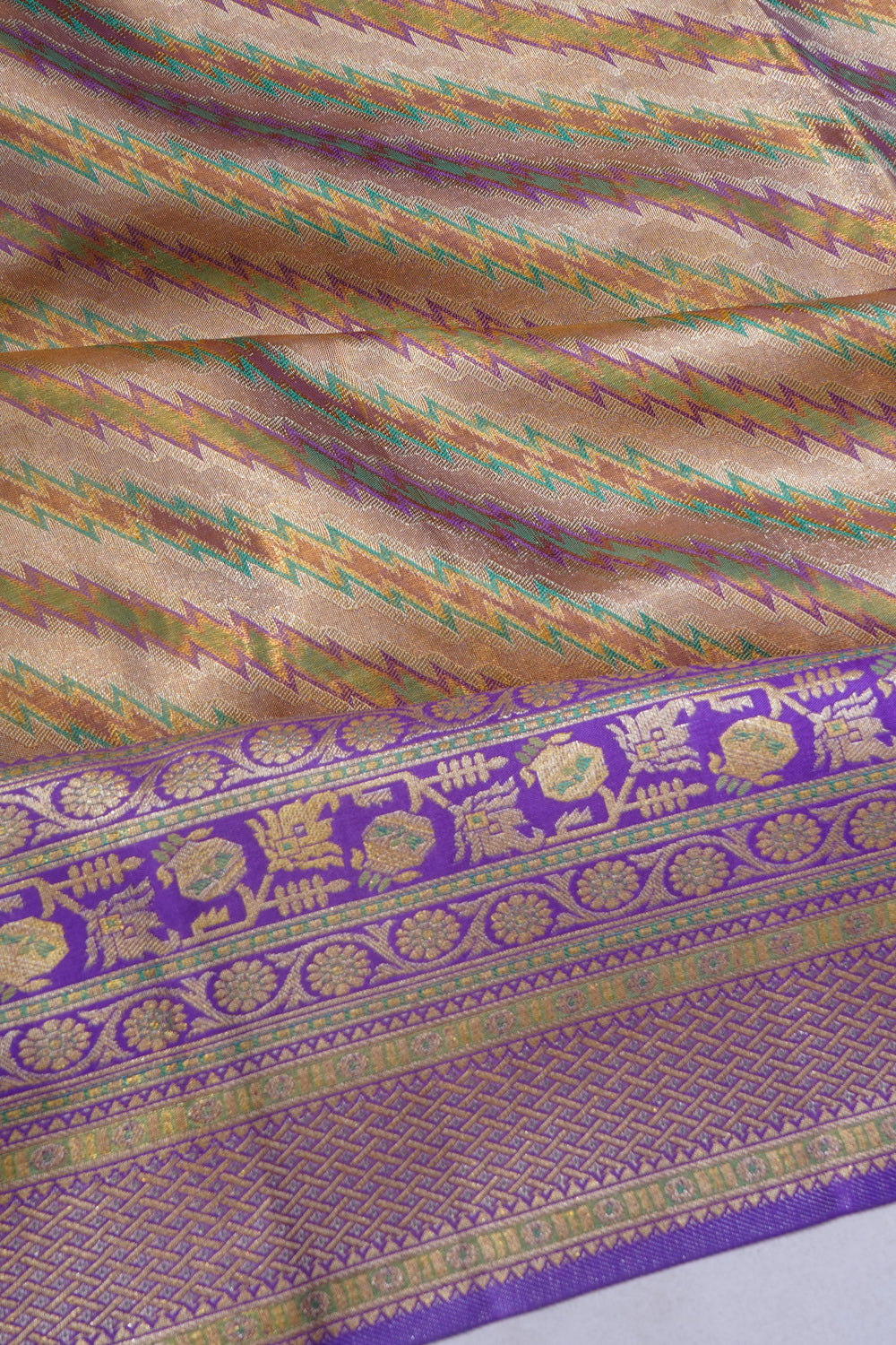 Kanchipuram Silk Tissue Brocade Gold Saree