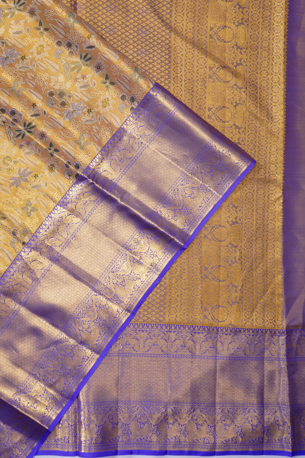 Kanchipuram Silk Tissue Brocade Gold Saree