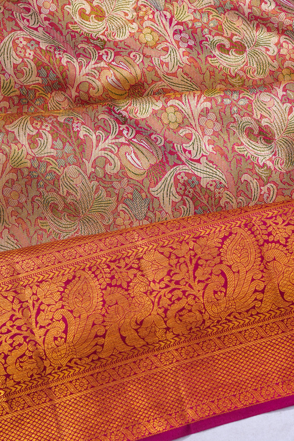 Kanchipuram Silk Tissue Brocade Pink Saree