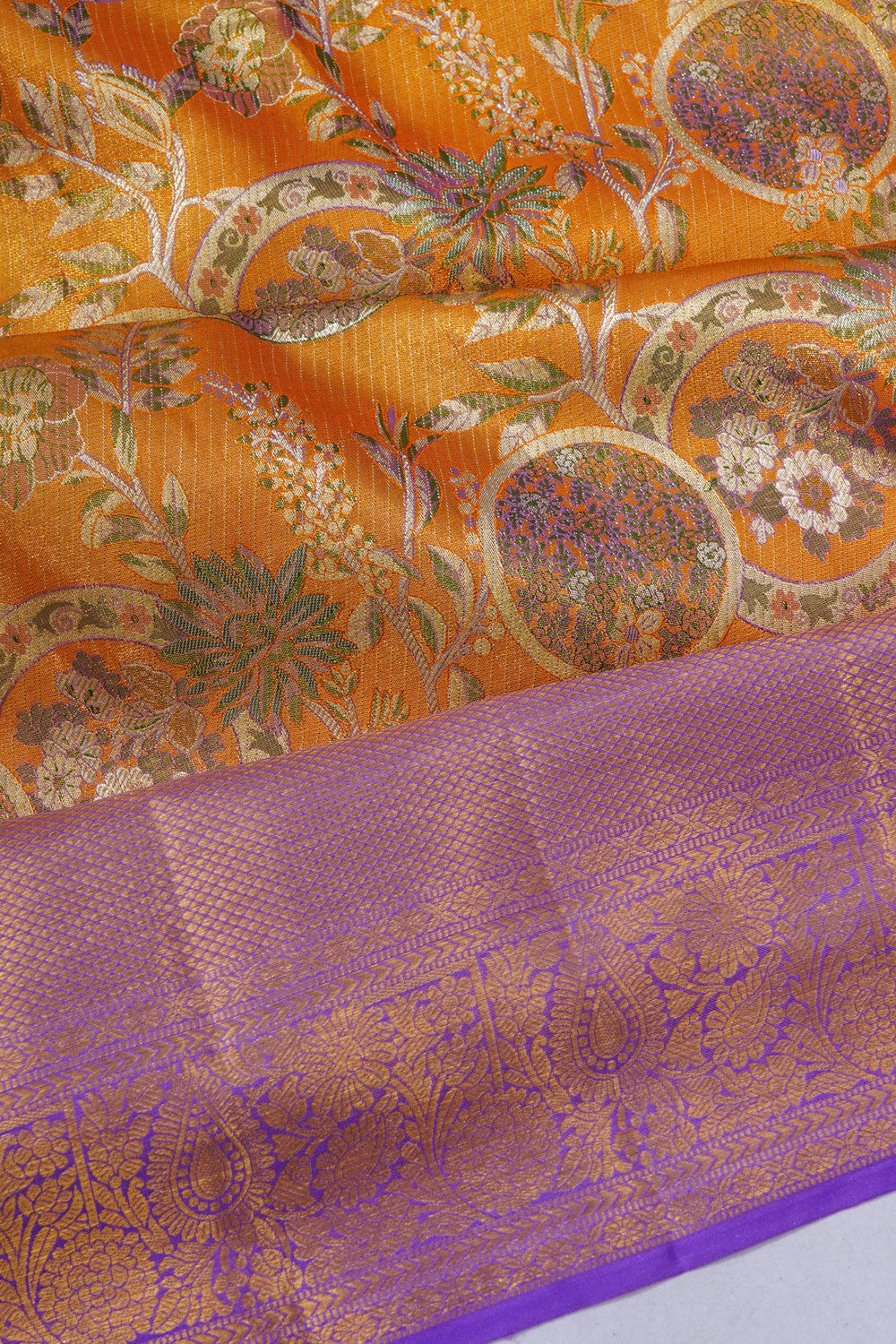Kanchipuram Silk Tissue Brocade Orange Saree